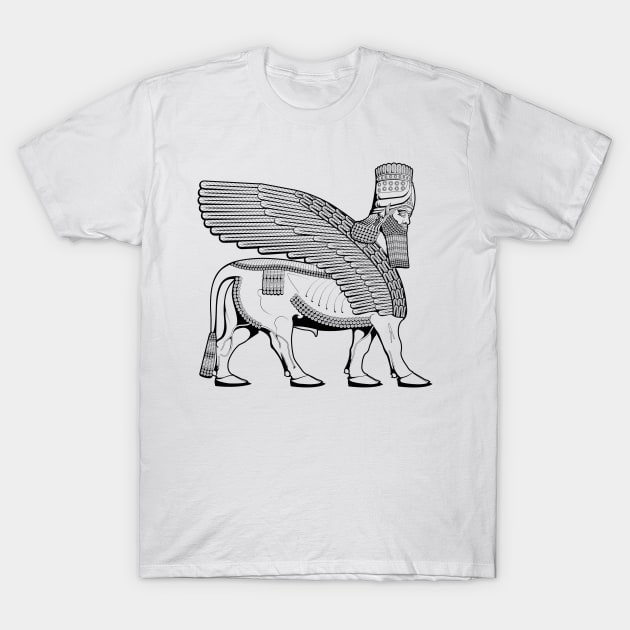 Lamassu Winged Bull Black Side T-Shirt by Dingir ENKI